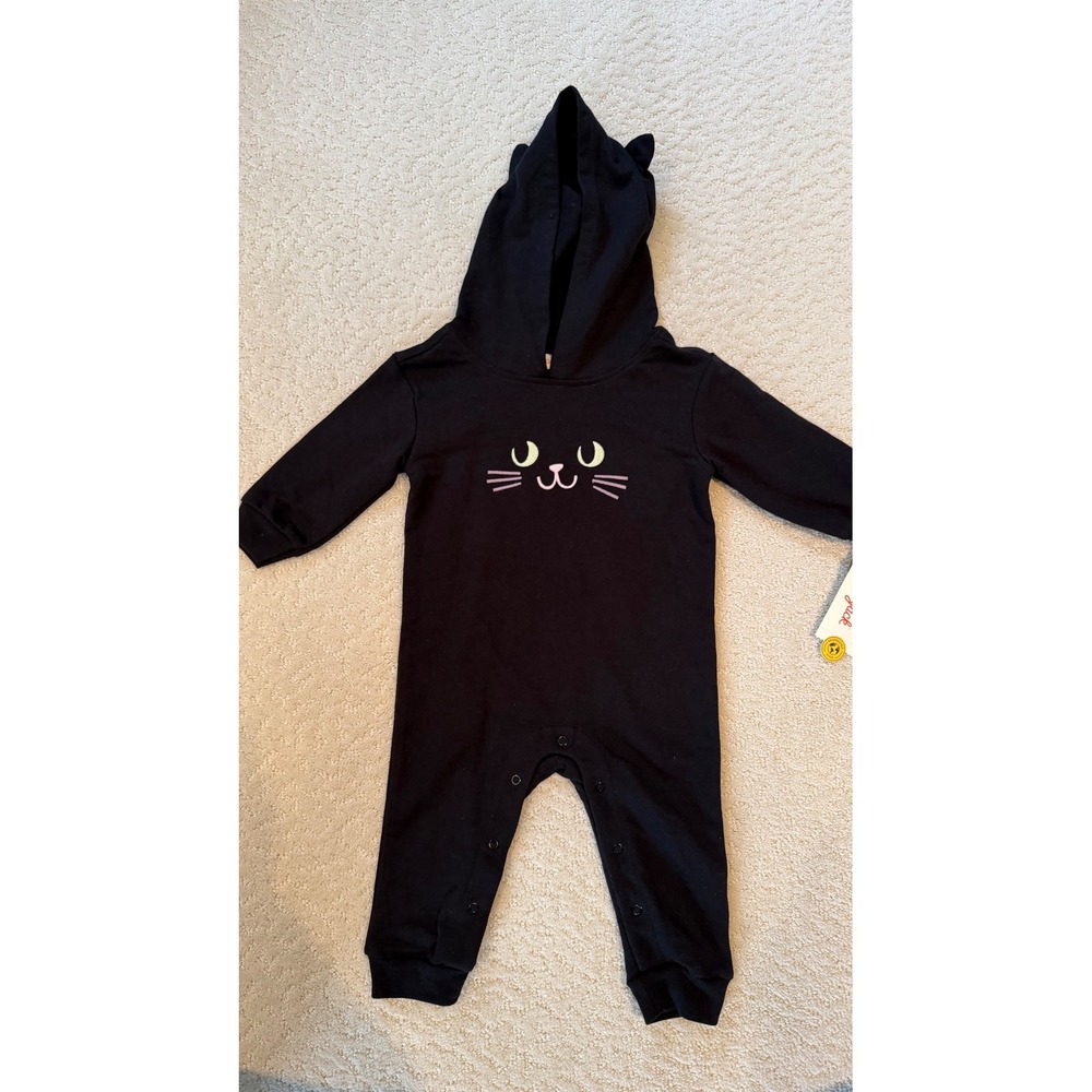 Cat & Jack Hooded Jumpsuit Baby 6-9M Black New Halloween Cat Costume Romper